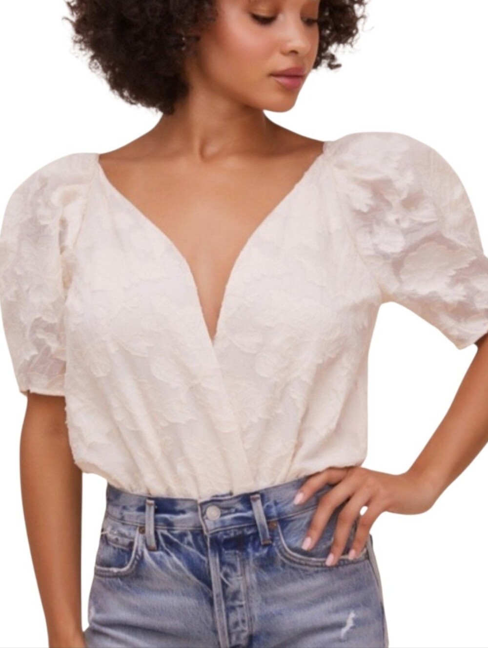 ASTR The Label Colby Puffed Sleeve Bodysuit, Size M